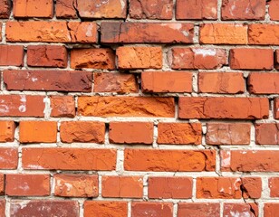 Damaged Red Brick Wall with Cracks