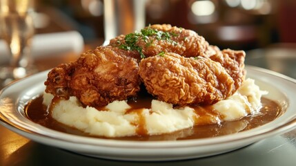 Crispy fried chicken with mashed potatoes (1)