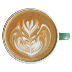 one cup of latte with milk foam art isolated on white.