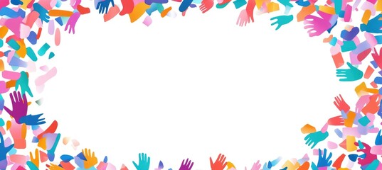 Colorful hands confetti border on white
