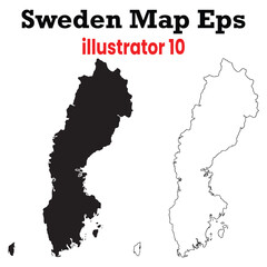 sweden map eps vector – solid black silhouette and clean outline version optimized for adobe illustrator 10