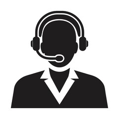 Female customer service representative with headset providing support call center agent with headset silhouette icon