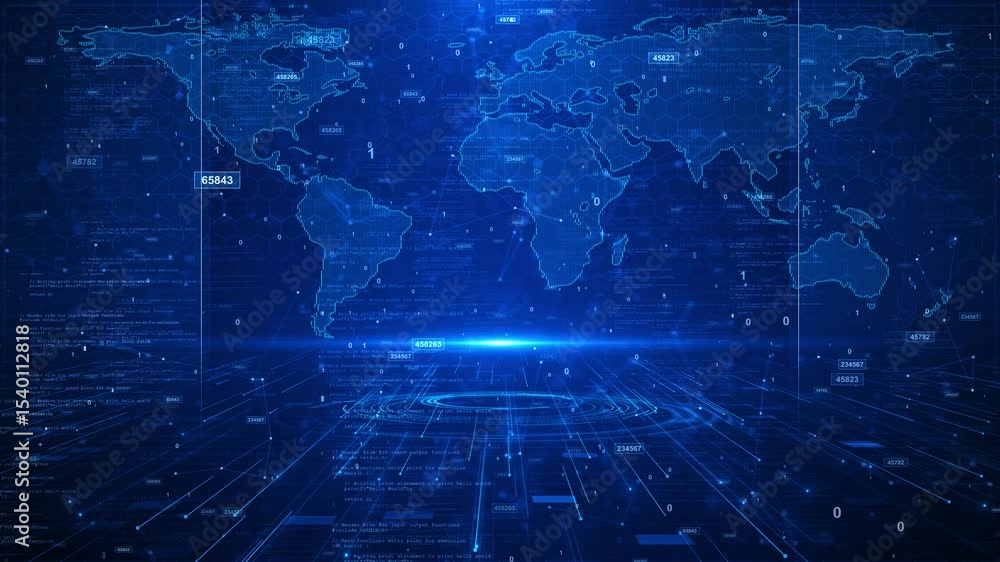Aufkleber digital world map hologram cyberspace technology concept background. big data artificial intelligenc