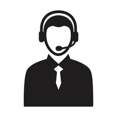 Vector illustration of a customer service representative wearing a headset, symbolizing business support call center agent with headset silhouette icon