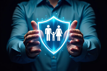 Digital Shield Protecting Family Concept of Family Security and Insurance