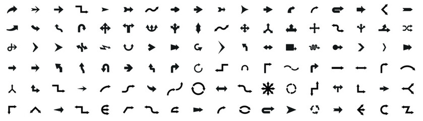 Arrows set of 108 black icons. Arrow icon. Cursor vector collection.