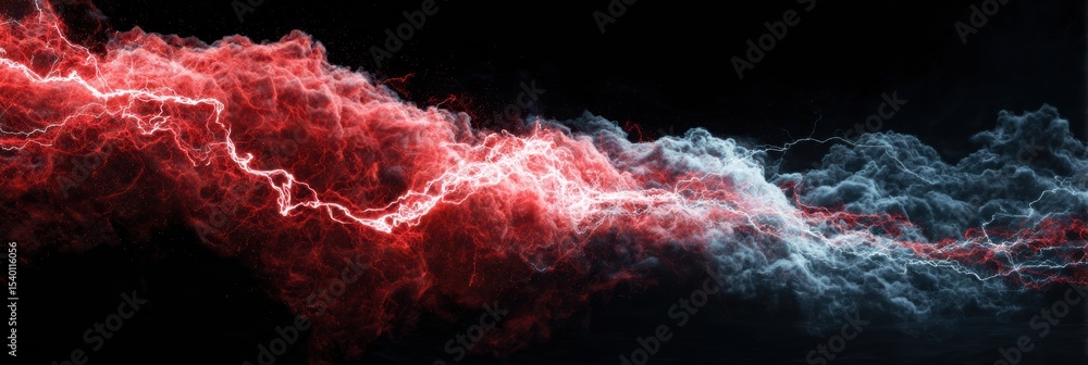 Poster Electric Wave of Red and Black Crashing Into Blank Space Creating an Intense Visual Contrast and Dynamic Energy Flow