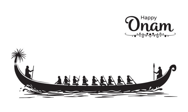 Onam Boat Silhouette Vector Illustration for Kerala Festival Design. Kerala traditional onam festival boat