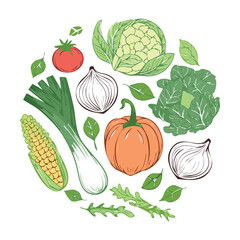 Vibrant Garden Vegetables Fresh Selection - Vector Illustration