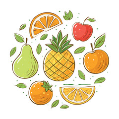 Colorful Fruit Mix Healthy Selection - Vector Illustration