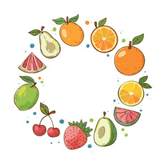 Fruit Circle Outline Minimalist Design - Vector Illustration
