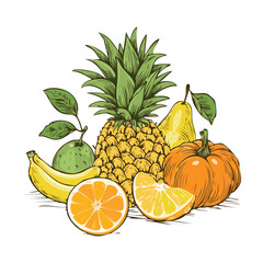 Autumn Harvest Fruit Vegetable Assortment - Vector Illustration