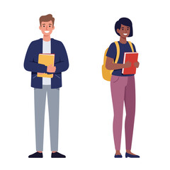 Potrait illustration male and female student holding a books