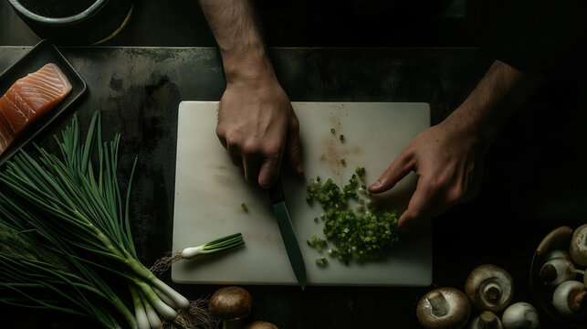 Top View of Cutting Vegetables on Chopping Board