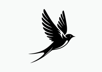Swallow in elegant flight, black and white vector silhouette