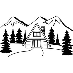 Obraz premium Cabin in the Mountains Vector Illustration Landscape Design