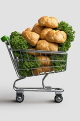 Rising grocery prices highlighted by a shopping cart filled with costly essentials and fresh produce