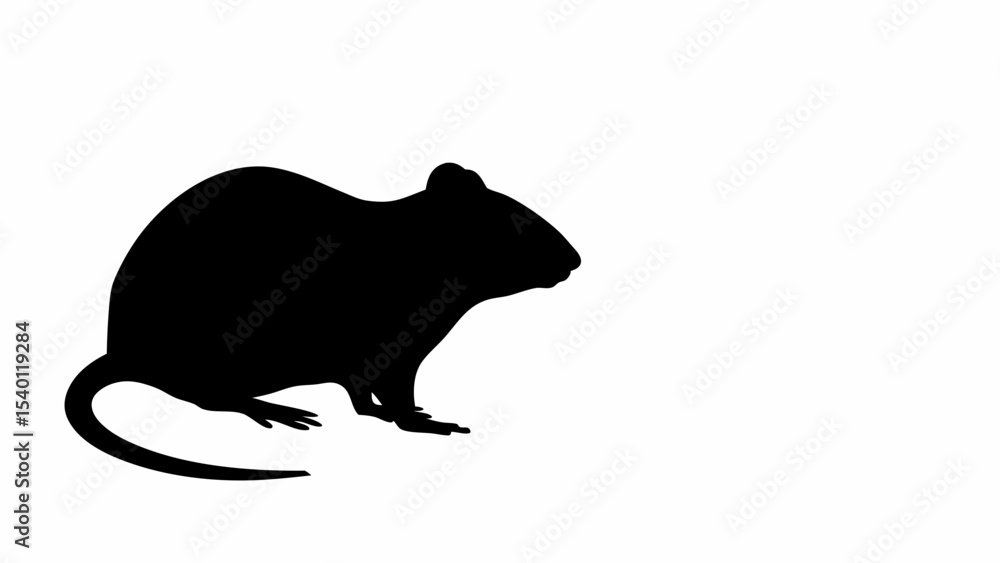 Poster silhouette of a rodent with a long tail and small ears standing on its feet in a black color created