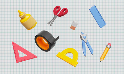 학교 사무실 용품 문구류 학용품 세트 Stationery Set of School and Office Supplies