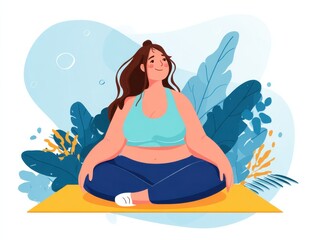 A woman is sitting on a mat and smiling
