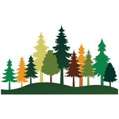 Colorful Pine Tree Forest Landscape: Nature Park or Wilderness Illustration

