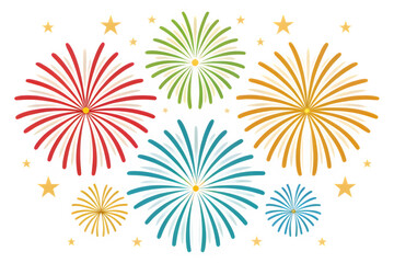 Colorful fireworks display with stars on black background