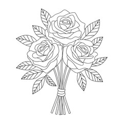 A black and white rose bouquet illustration line art of a coloring page