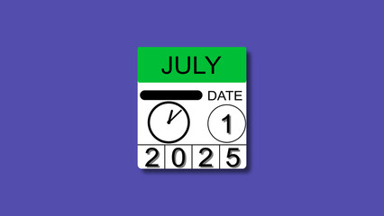 July 1 date 2025 illustration . calendar animation on a black background. and stunning 4k illustration .