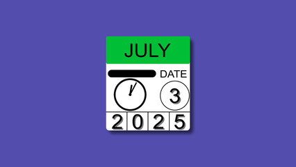 July 3 date 2025 illustration . calendar animation on a black background. and stunning 4k illustration .