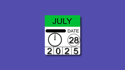 July 28 date 2025 illustration . calendar animation on a black background. and stunning 4k illustration .