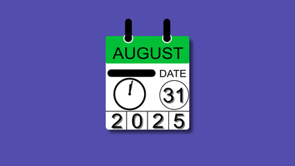 August 31 date 2025 illustration . calendar animation on a black background. and stunning 4k illustration .