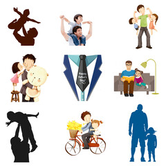 Vector art of happy fathers day a collection of heartwarming scenes, isolated on transparent background
