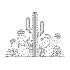 A black and white cactus illustration line art of a coloring page