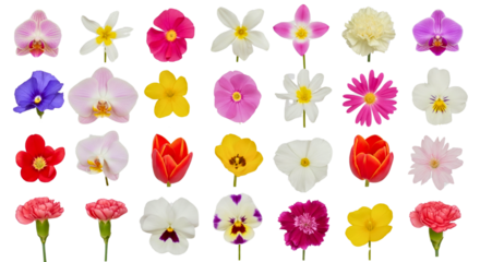 Single flowers collection, set isolated on transparent white background


