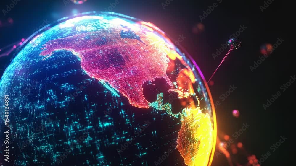 Poster a glowing globe showing a map of the world, ideal for illustrating global concepts and travel themes