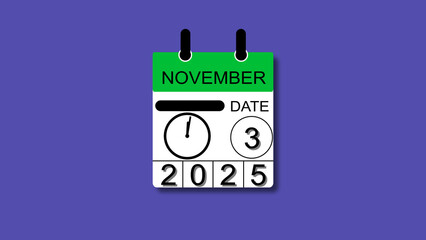 November 3 date 2025 illustration . calendar animation on a black background. and stunning 4k illustration .