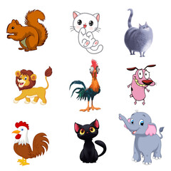 Naklejka premium Vector art of a playful collection of cartoon animals, isolated on transparent background