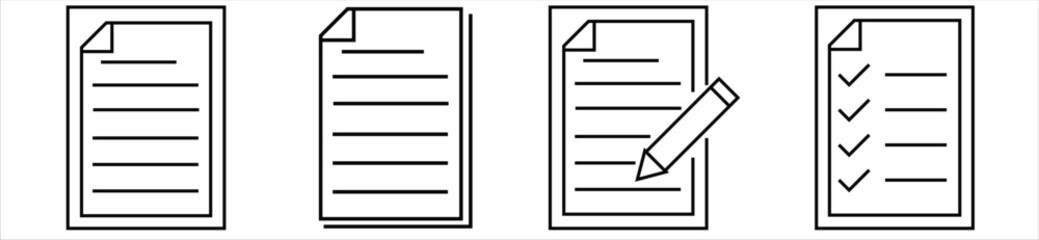 Document and Checklist Icon Set &ndash; Paper, Writing, and Task List Symbols in Line Style