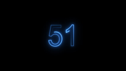 A glowing neon 51 number illustration . on a black background. and creating a illustration stunning 4k illustration .