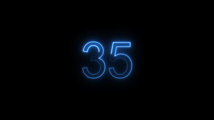 A glowing neon 35 number illustration . on a black background. and creating a illustration stunning 4k illustration .
