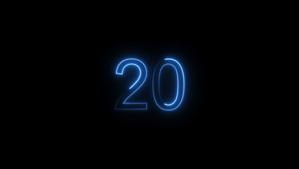 A glowing neon 20 number illustration . on a black background. and creating a illustration stunning 4k illustration .