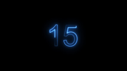 A glowing neon 15 number illustration . on a black background. and creating a illustration stunning 4k illustration .