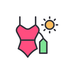 Pink Swimsuit With Price Tag And Sun Icon On Transparent Background