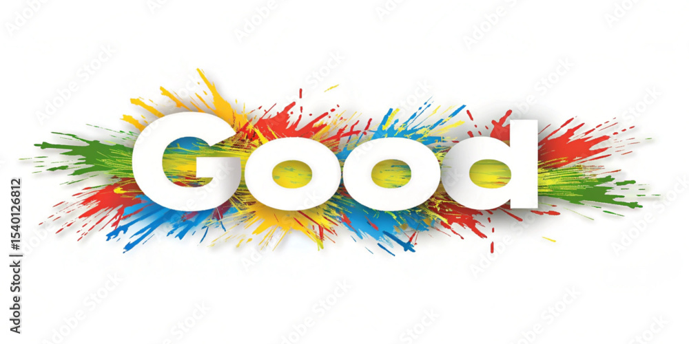 Poster white good text with colorful paint splashes on a white background in a dynamic composition design c