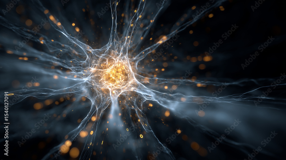 Poster abstract representation of artificial intelligence neural network in vivid lights