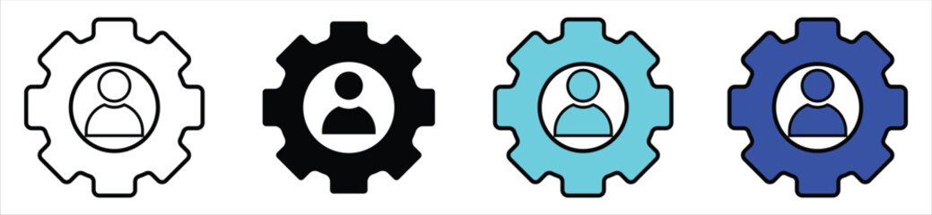 User Settings Gear Icon – Profile Configuration Symbol in Multiple Styles