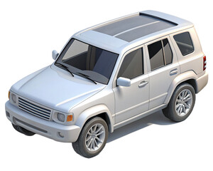 "Realistic 3D image of a white SUV car isolated on a white background, ideal for automotive marketing and presentations.
