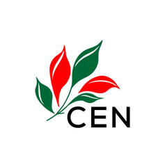 CEN Abstract Botanical Logo with Elegant Typography, CEN  Later Logo, Modern Nature Inspired Logo with Red and Green Leaves.
