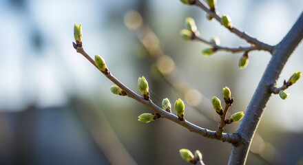 Close Up Of Tree Branch With Fresh Spring Buds