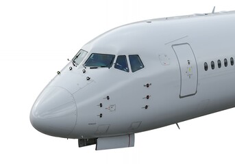 Commercial Aircraft Nose Cone Cockpit View in Detailed 3D Rendering on White
